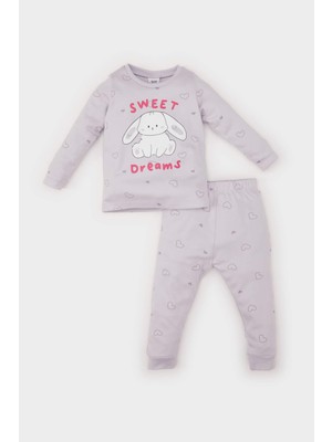 DeFacto Kız Bebek Pijama Takımı Tavşan Baskılı Uzun Kollu Üst Beli Lastikli Uzun Alt D7163A524WN