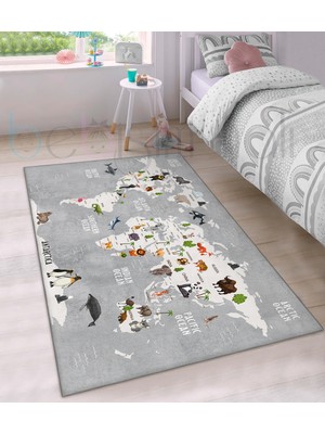 Bebişim Halı Eğitici Harita Hayvanlar Desenli Çocuk Odası Halısı