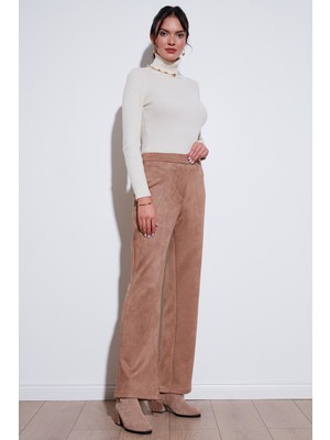 Lela Scuba Süet Yüksek Bel Geniş Paça Pantolon Bayan Pantolon 5865974