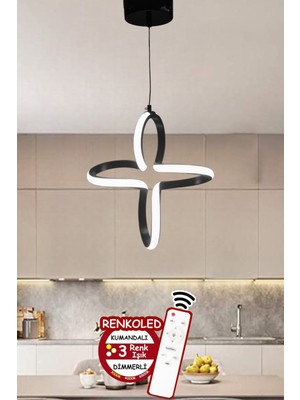 Mediterian 3 Renk Işıklı Modern Sarkıt Siyah Kasa LED Avize, Şık Aydınlatma, 30x60 cm