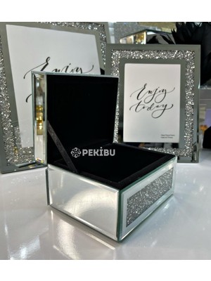 Pekibu Aynalı Mücevher Kutusu Swarovski Taşlı Gümüş 12X15 cm