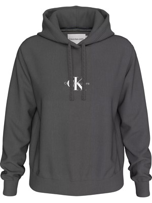 Kadın Washed Monologo Regular Hoodıe Sweatshirt-Gri