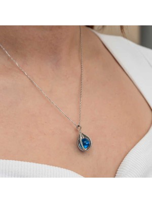 Usho Jewelry Gümüş Mavi Zirkon Taşlı Küre Kadın Kolye