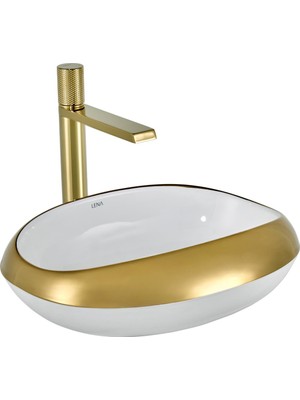 EY-4710A Tezgah Üstü Lavabo Parlak Beyaz & Altın