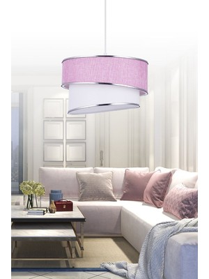 Mediterian Şık pembe tekli sarkıt avize, modern tasarım, 30x70 cm, kumaş materyal