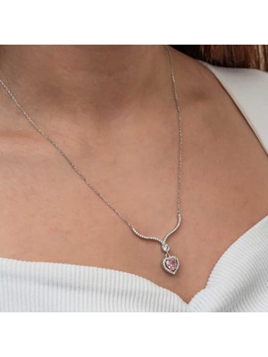 Usho Jewelry Gümüş Pembe Zirkon Taşlı Kalp Kadın Kolye