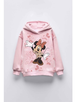 Miniko Kids Kız Çocuk Minnie Baskılı Kapüşonlu Manşetli Sweatshirt