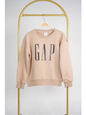 Miniko Kids Kız Erkek Bisiklet Yaka Gap Baskılı Manşetli Pamuk Sweat