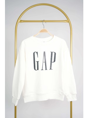 Miniko Kids Kız Erkek Bisiklet Yaka Gap Baskılı Manşetli Pamuk Sweat