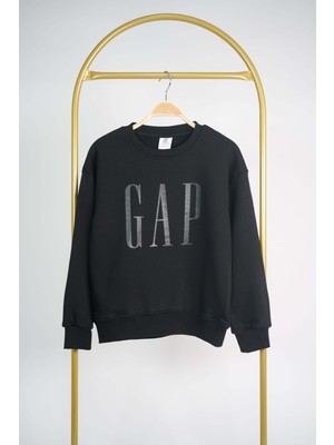 Miniko Kids Kız Erkek Bisiklet Yaka Gap Baskılı Manşetli Pamuk Sweat