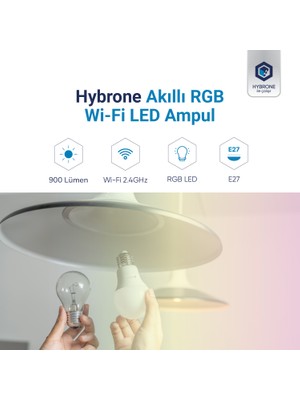 Hybrone LED RGB Wİ-Fi Akıllı Ampul, 16 Milyon Renk, 900 Lümen, E27 Duy, Uygulama ile Uzaktan Kontrol