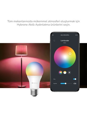 Hybrone LED RGB Wİ-Fi Akıllı Ampul, 16 Milyon Renk, 900 Lümen, E27 Duy, Uygulama ile Uzaktan Kontrol