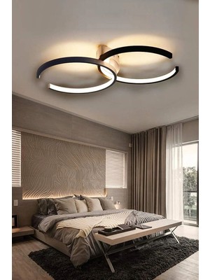 Mediterian Modern siyah-beyaz LED avize, şık ve hafif, 45x30 cm, salon ve mutfak için ideal