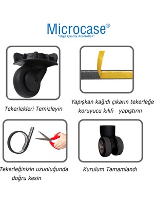 Microcase Kesilip Ayarlanabilir Silikon Aşınmaya Dayanıklı Ses Önleyici Bavul Valiz Teker Kılıfı Siyah -AL4830 4 Adet