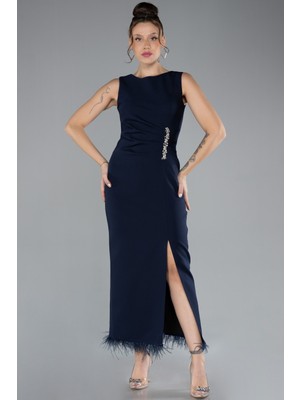 Kolsuz Yırtmaçlı Midi Davet Elbisesi ABK2169