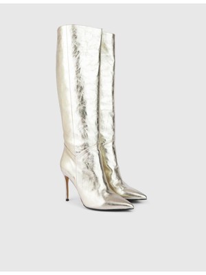 İLVİ Flin Hakiki Deri Kadın Altın Renk Topuklu Çizme