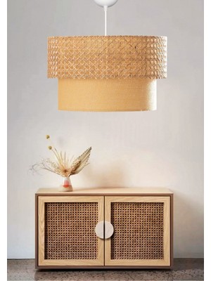 Mediterian Şık Rattan Sarkıt, Kumaş İç Tasarım, Modern ve Hafif Aydınlatma Parçası