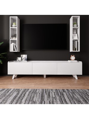 Lifedeco Tv Ünitesi Beyaz Kapaklı Ayaklı 2 Raflı LD-3001-BA2R