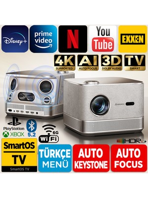 Vankyo Aurzen Boom 3 4k Androidtv Projeksiyon Cihazı Autofocus+Autokeystone+6gwifi+5.2Bt+300 Inç Yansıtma
