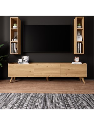 Lifedeco Tv Ünitesi Meşe Kapaklı Ayaklı 2 Raflı LD-3001-MA2R