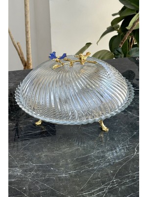 May Home Çift Model Taban Ayaklı Cam Kapaklı Kek Fanusu Sunum Tabağı