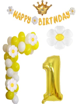 Bal10 Dünyası Papatya Temalı 1 Yaş Doğum Günü Parti Seti