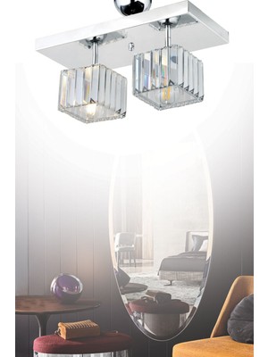 Mediterian İki Parçalı Krom Avize, Modern Tasarım, Ev ve Ofis Aydınlatması, E27 Duy Tipi