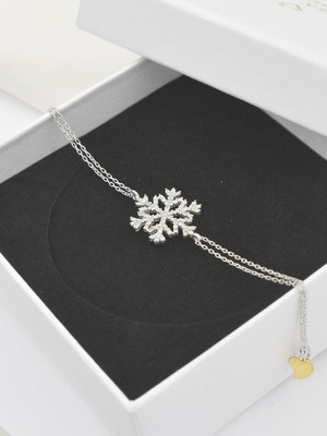 Brezza Lusso Jewelry Diamond Seri Zirkon Taşlı Kar Tanesi Snowflake Gümüş Bileklik