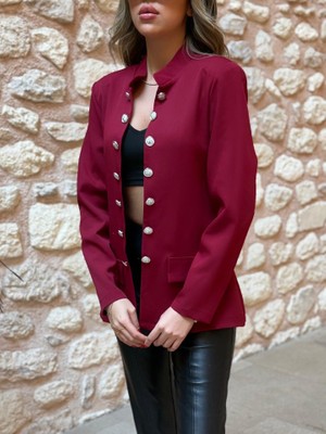 Passense Kadın Uzun Kollu Hakim Yaka Önü Açık Düğme Detaylı Atlas Ceket