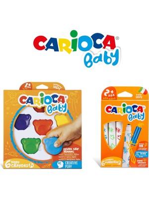 Carioca Süper Yıkanabilir Bebek Keçeli Boya Kalemi 6'lı ve Teddy Baby Crayons 6'lı +1 Yaş