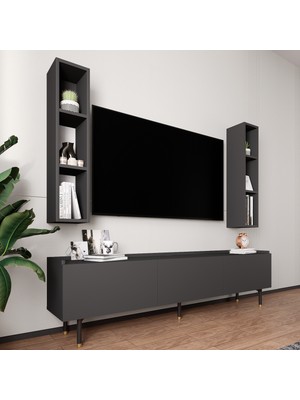 Lifedeco Tv Ünitesi Antrasit Kapaklı Ayaklı 2 Raflı LD-3001-GA2R