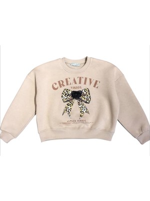 Little Star Kız Çocuk  Şardonlu Leopar Çiçek Aksesuarlı Sweatshirt