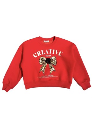 Little Star Kız Çocuk  Şardonlu Leopar Çiçek Aksesuarlı Sweatshirt