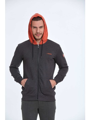 Voltaj Libra Fermuarlı Kapüşonlu Erkek Sweatshirt  Antrasit