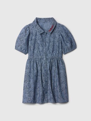 Gap Kız Bebek Koyu Mavi Paddington Desenli Chambray Elbise