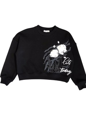 Kız Çocuk Şardonlu Çiçek Detaylı Sweatshirt