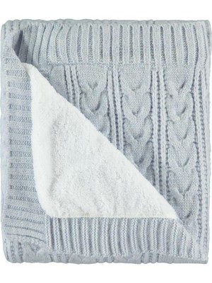 Mediterian Yumuşak mavi at kuyruğu desenli triko battaniye 75x95, sıcak ve şık kullanım sağlar