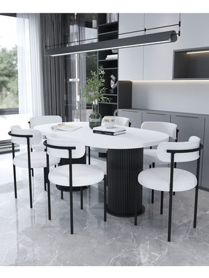 Dekoport Eylül Yemek Masası 6 Sandalye Teddy-Bukle Masa Sandalye Takımı 90-160 cm