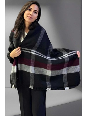 Uniquetrenders Kadın Yumuşak Dokulu Ekose Desenli Kalın Çizgili Omuz Şalı Atkı  ( 70CM x 180CM )