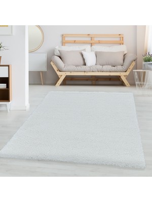 My Deco Carpet Süpersoft Peluş Shaggy Halı Düz Renkli Beyaz Çocuk Odası Oturma Odası Salon Mutfak Halısı