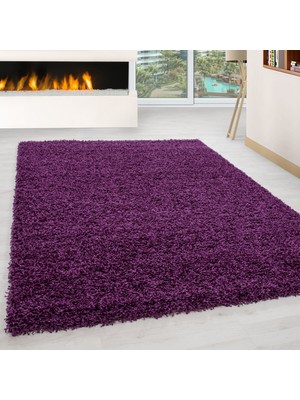 My Deco Carpet Soft Shaggy Halı 3 cm Uzun ve Yüksek Tüylü Düz Lila Çocuk Odası Oturma Odası Salon Mutfak Halısı