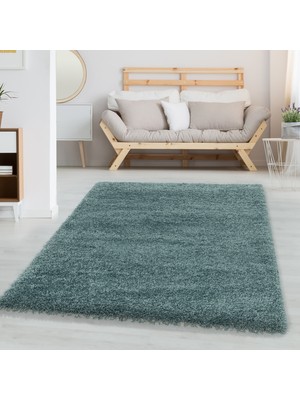 My Deco Carpet Soft Shaggy Halı Salon Oturma Mutfak Halısı Yumuşak Yüksek Havlı Düz Aqua Pastel Mavi