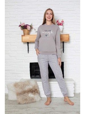 Kadın Bisiklet Yaka Bilek Manşet/lastikli 2 Iplik Cepli Kışlık Jogger Eşofman Pijama Takımı Homewear