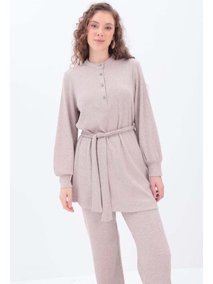 ALLDAY Vizon-Yarım Patlı Kuşaklı Pantolonlu Takım