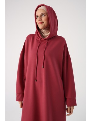 Gül-Büyük Beden Kapüşonlu Basic Örme Elbise