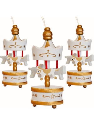 Loremp Yılbaşı Ağacı Süsü, Mini Carousel Dekor Süs 8cm Pakette 3 Adet