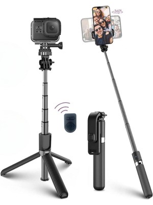 Buffer® Fotoğraf Makinası ve Telefon Takılabilen 2si 1 Arada 2.2m Uzayan Selfie Çubuğu Kumandalı Tripod