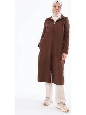 ALLDAY Kahve-Pis Dikişli Likralı Fermuarlı Hırka