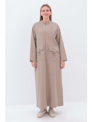 ALLDAY Bej-Cepli Hakim Yaka Büyük Beden Ferace