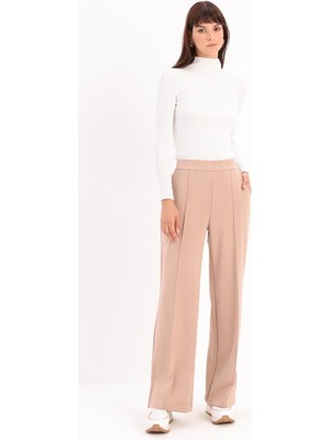 Vizon-Nervürlü Bol Paça Örme Pantolon